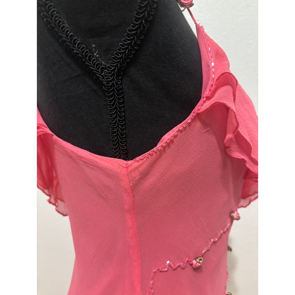 Vintage Pink Ice Rosette Asymmetrical Silk Dress - Picture 5 of 7
